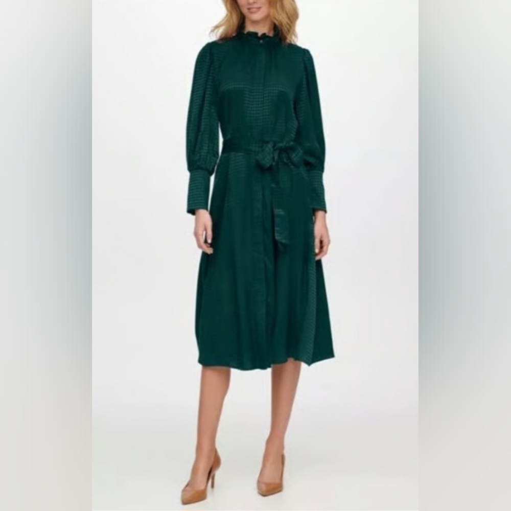 Vintage Calvin Klein Knee Length Long Sleeve Knee Length Dark Green Dress